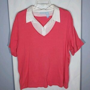Liz & Me Coral 100% Cotton Classic Duet Top Timeless Casual Sz 3X (26/28) Comfy